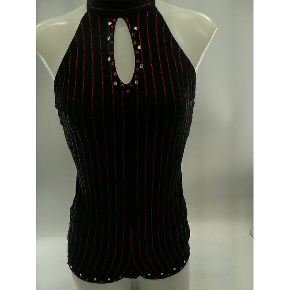 Dance Costume Kelle Vintage Small Adult Red Black Striped Unitard Jazz Tap Acro - Picture 1 of 5